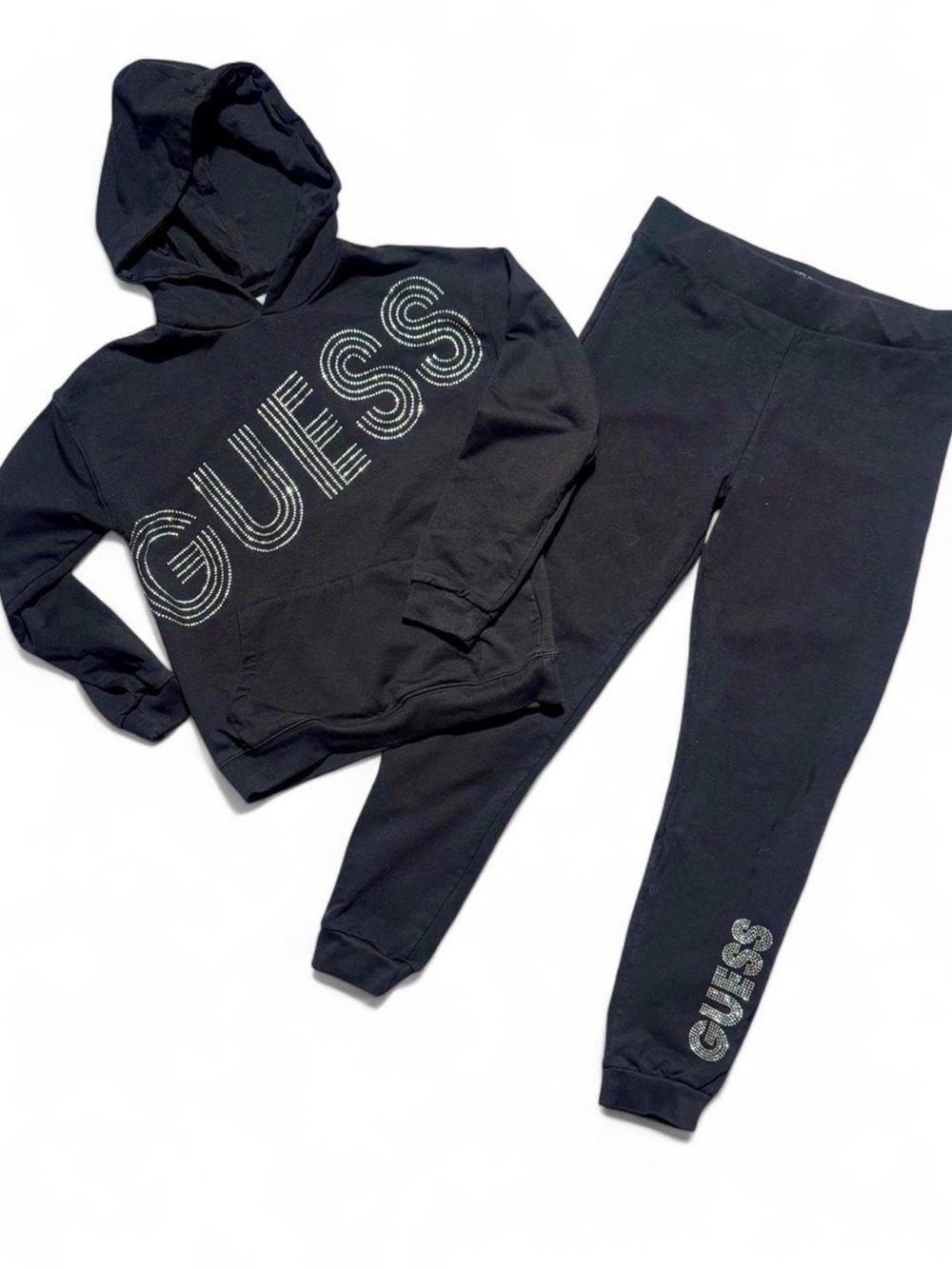 Guess Kids Black Rhinestone Logo Hoodie GUESS Jogger Hoodie Set